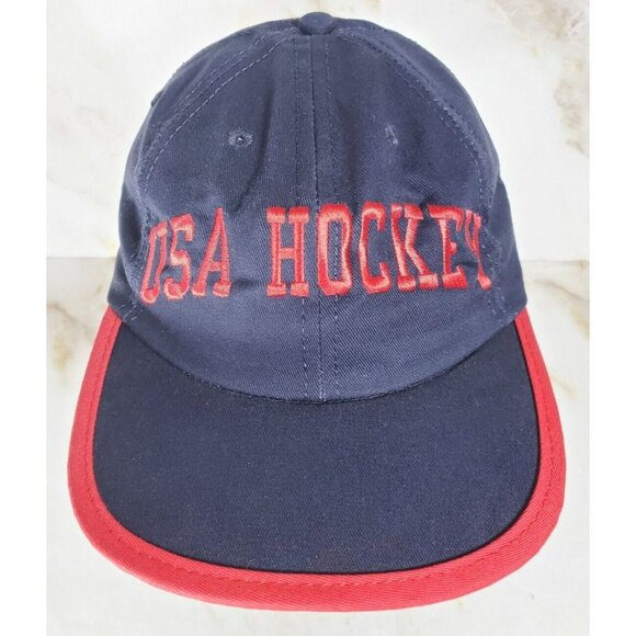 Vtg "USA Hockey" Adjustable P Brand Cap Hat Blue/Red Embroidered Spellout - Picture 2 of 8